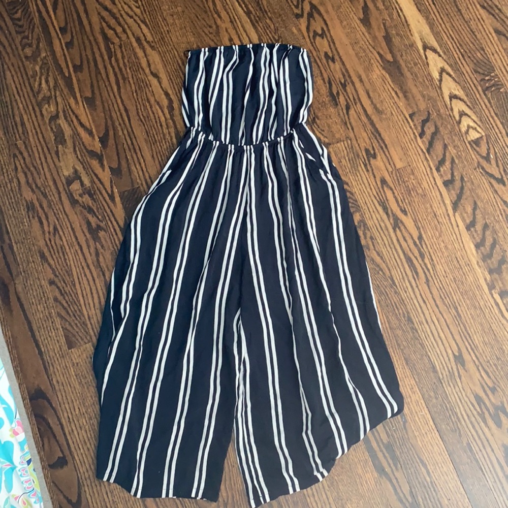 Striped Navy Blue and White Romper